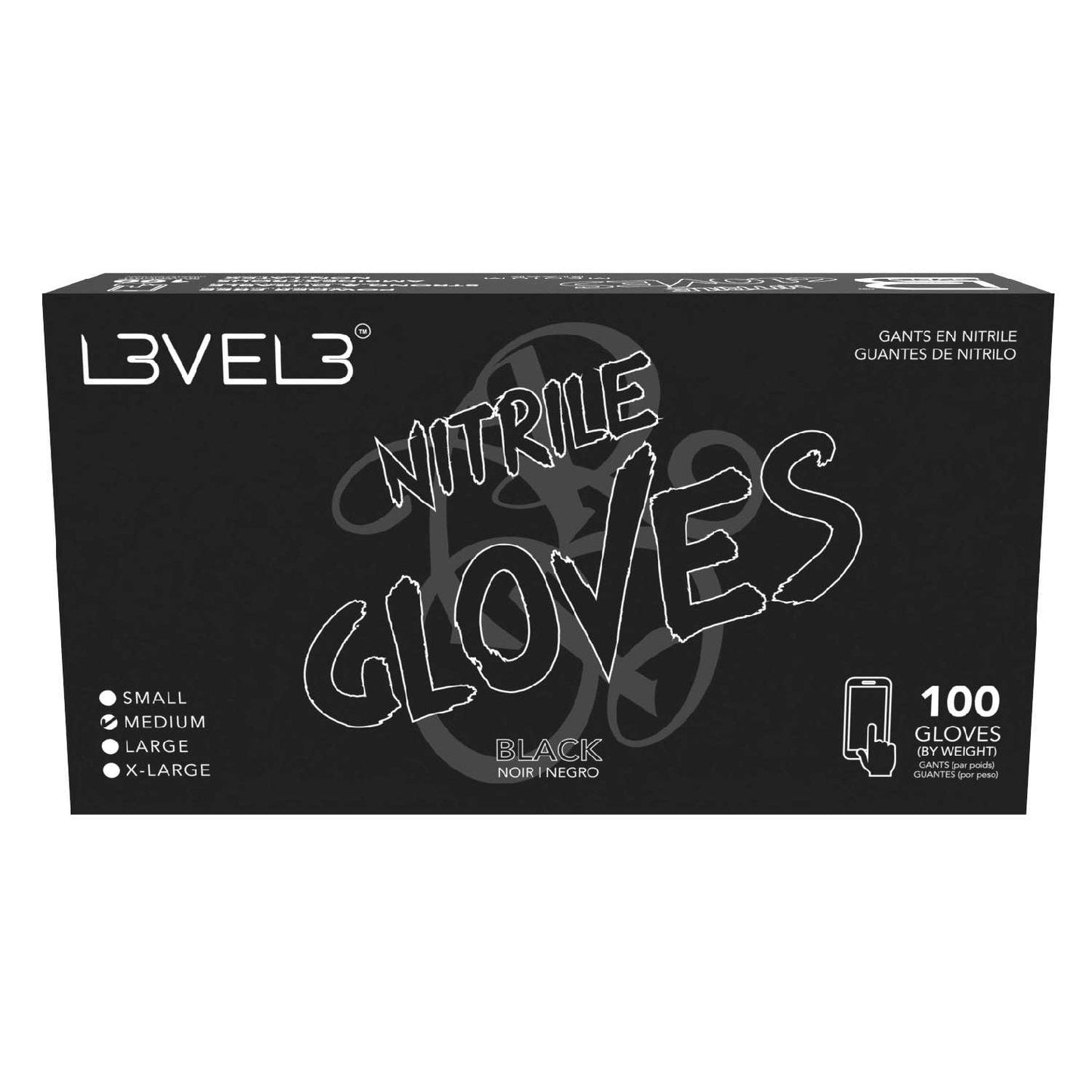 L3Vel3 Nitrile Gloves Black Medium 100 Piece